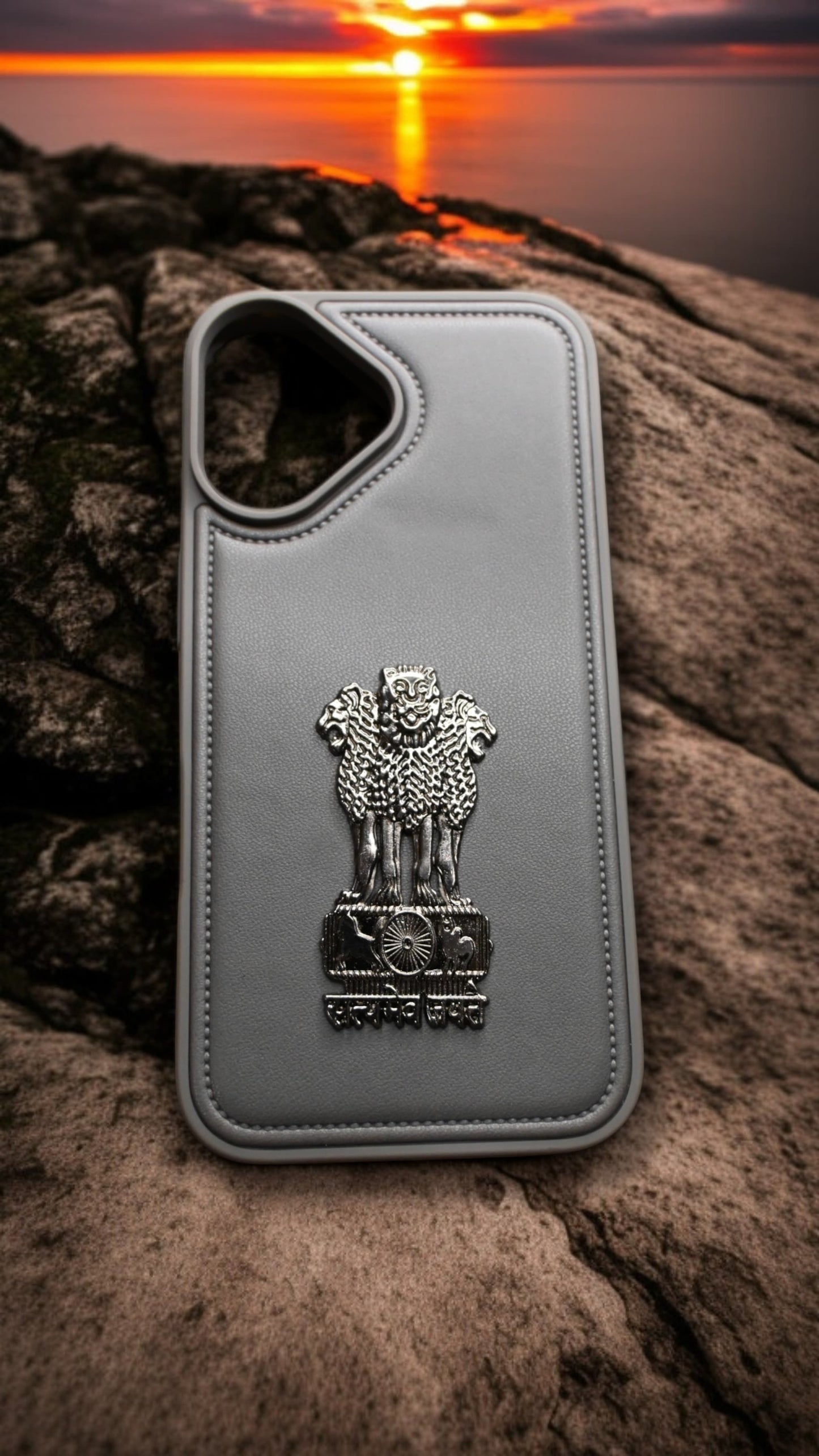 Bharat Emblem Shield – Premium Leather iPhone 16 Case
